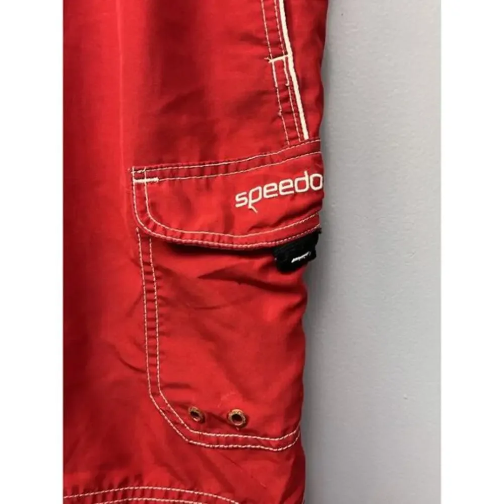 Speedo Swim‎ Trunks Mens Size Large Red Side Pockets Drawstring Classic